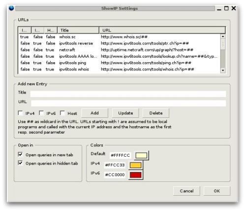ShowIP settings ShowIP settings