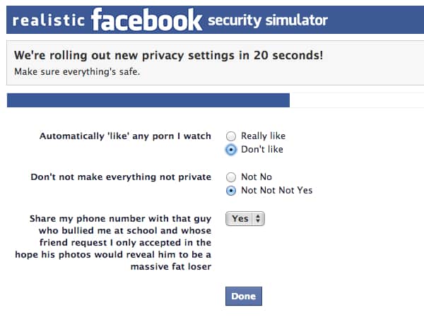 Facebook security simulator