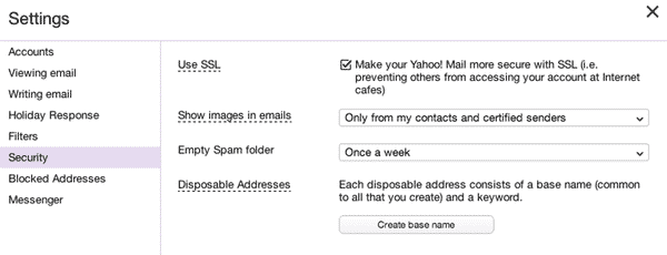 Select Yahoo SSL setting