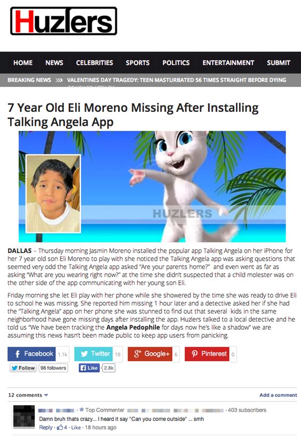 Hoax article about Talking Angela