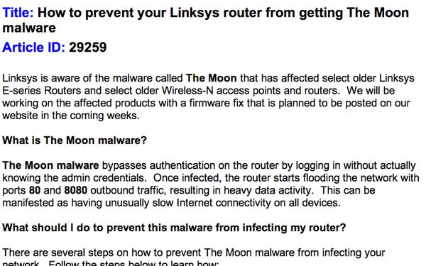 Linksys Moon advisory
