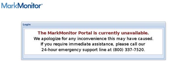 MarkMonitor admin portal closed