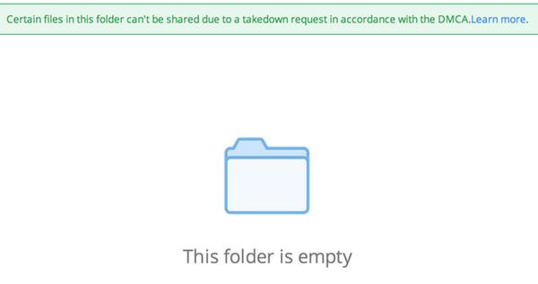 Dropbox folder empty after DMCA takedown request