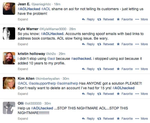 AOLHacked hashtag on Twitter results