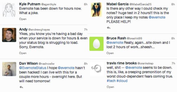 Evernote users complain on Twitter