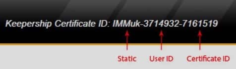 Immobilise certificate ID