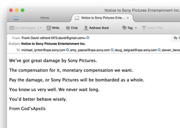 Email to Sony Pictures executives