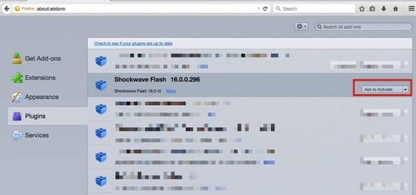 Enable Click to Play for Flash in Firefox