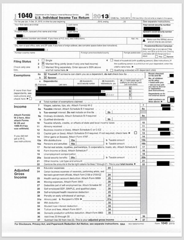 Example of leaked tax return