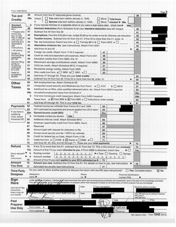 Example of leaked tax return