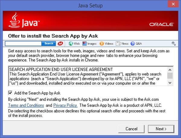 ASK Toolbar via Java update