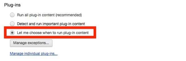 chrome setting