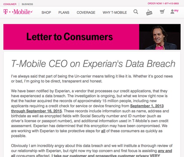 T-Mobile statement by CEO