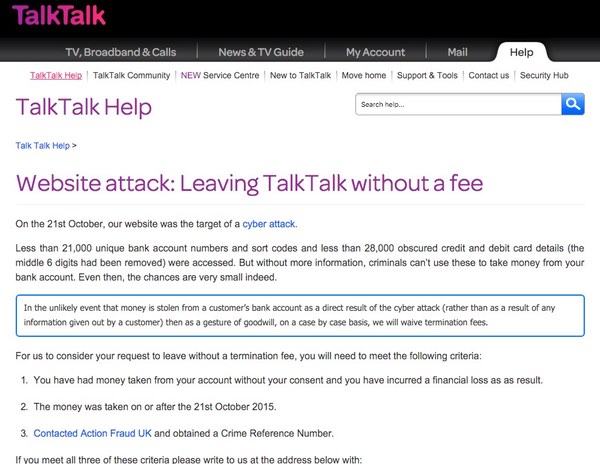 Talk talk waiver