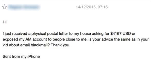 Email from Ashley Madison blackmail victim