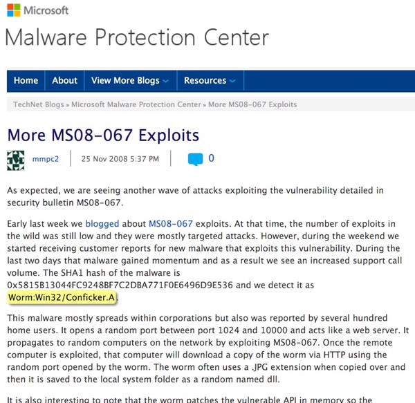 Microsoft blog post from 2008