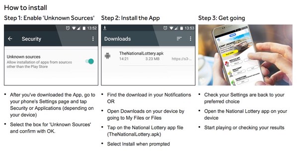 Lottery android app instructions