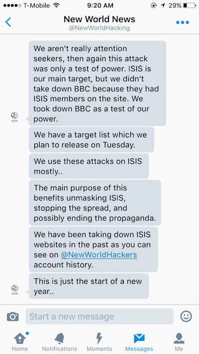 New world news claims credit for the attack