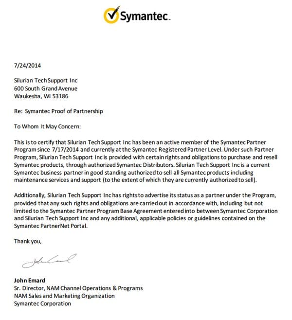 Symantec Silurian letter