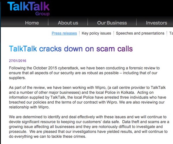 Talktalk statement