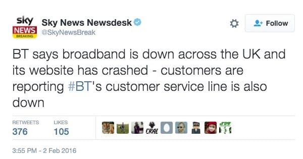 Sky news tweet