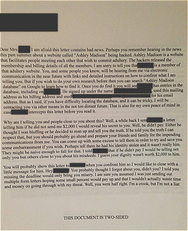 Ashley Madison blackmail letter