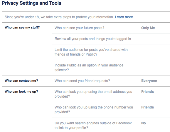 Facebook privacy tools