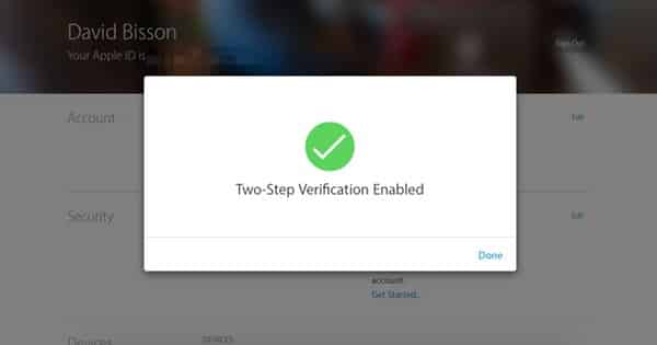 Apple ID two-step verification enabled