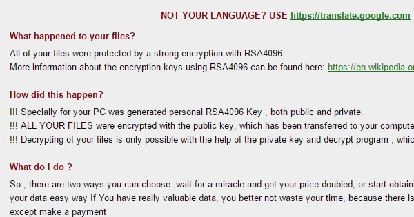 Ransomware message