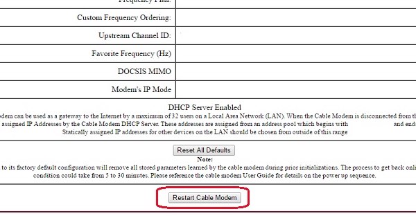 Restart modem
