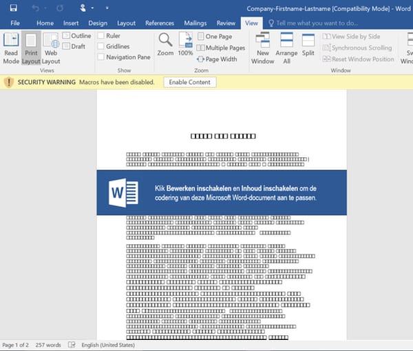 Malicious word document