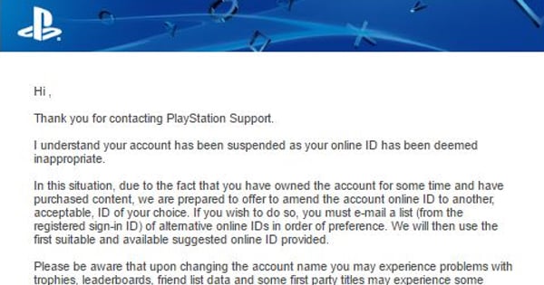 Message from Sony support