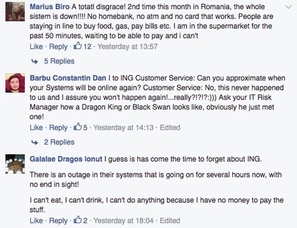 Unhappy ING customers on Facebook