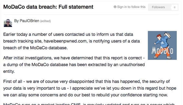 Modaco statement