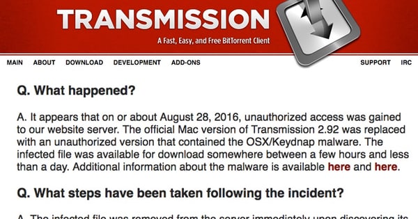 OS X malware spread via signed Transmission app... again