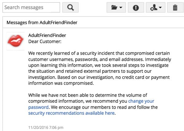 AdultFriendFinder user message