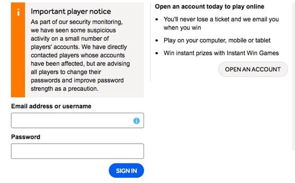 Lottery login