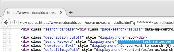 Search test reflected