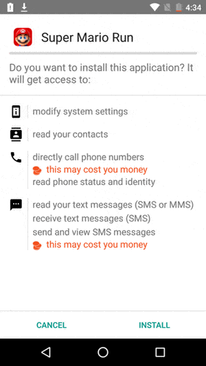 Super mario android permissions