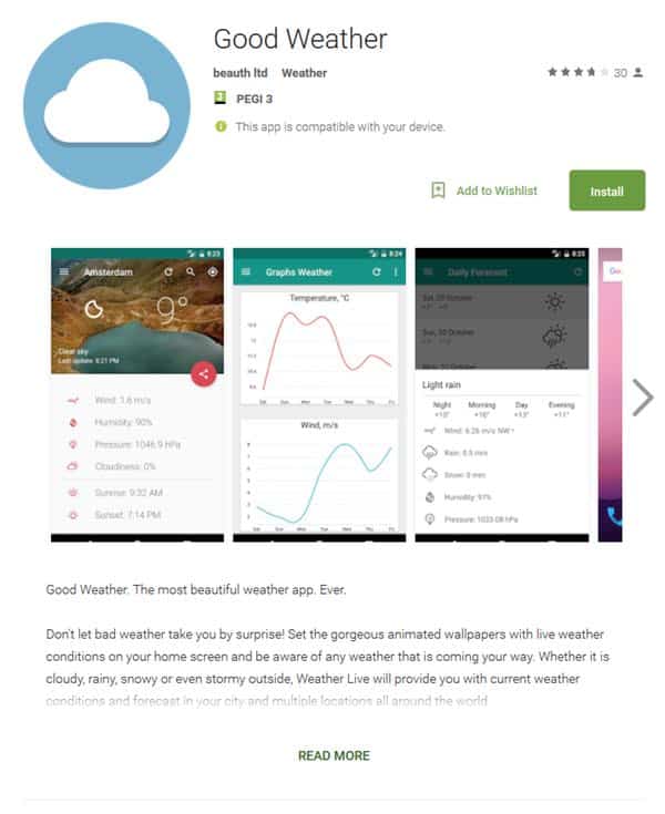 The malicious version of the Good Weather app
