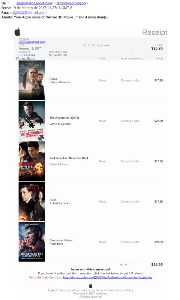 Itunes movie phishing