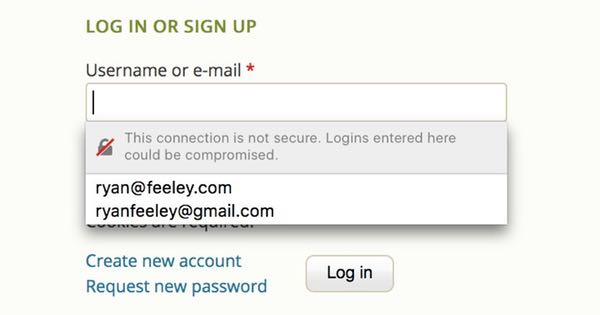 Firefox 52 warns when you try to enter passwords on non-encrypted websites