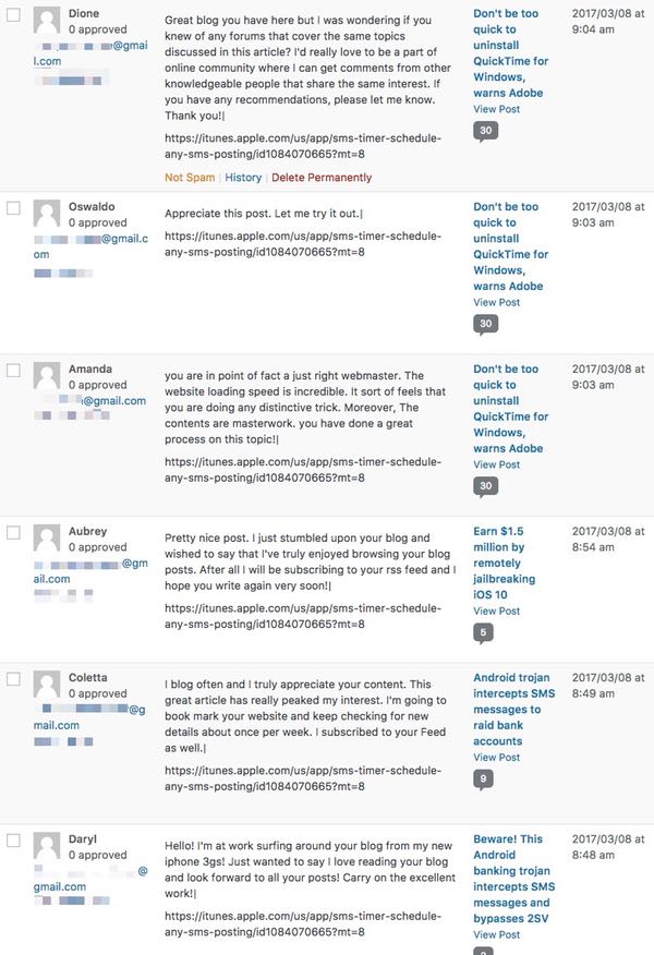 Spam comments