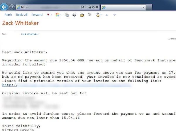 An example of the UK personalized spam campaign. (Source: ZDNet/CBS Interactive)