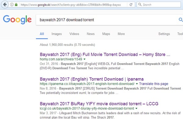 Torrent search results
