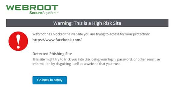 Webroot blocks facebook