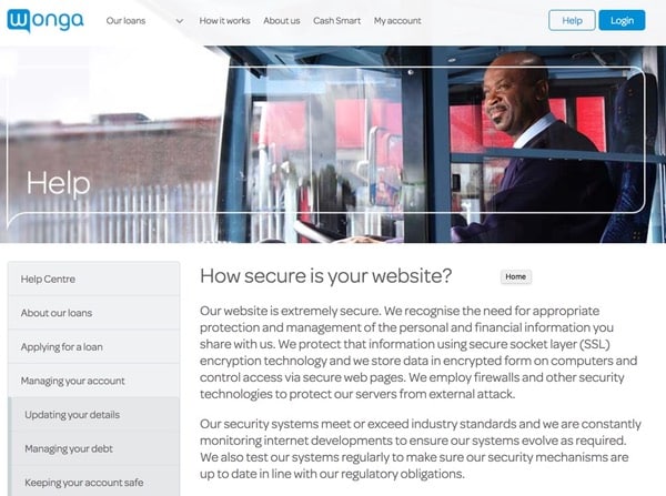 Wonga secure website