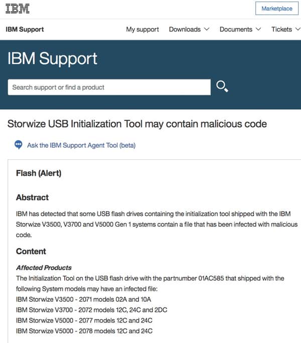USB malware warning from IBM