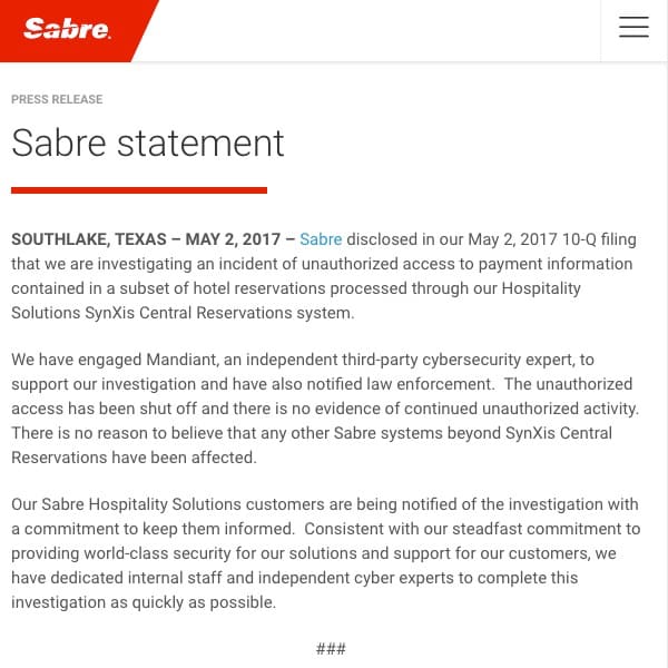 Sabre statement