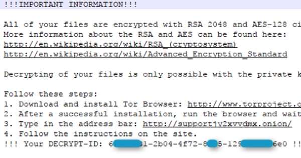 Mole ransomware message